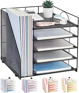 Desk Organizers and Accessories, 5-Tier Paper Letter Tray Organizer with File Holder