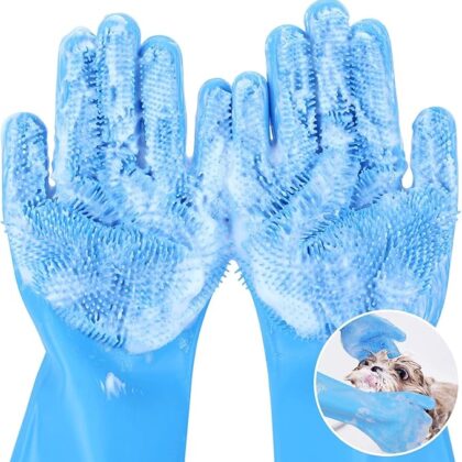 Pecute Pet Grooming Gloves - Heat Resistant Silicone Gloves with High-Density Teeth,